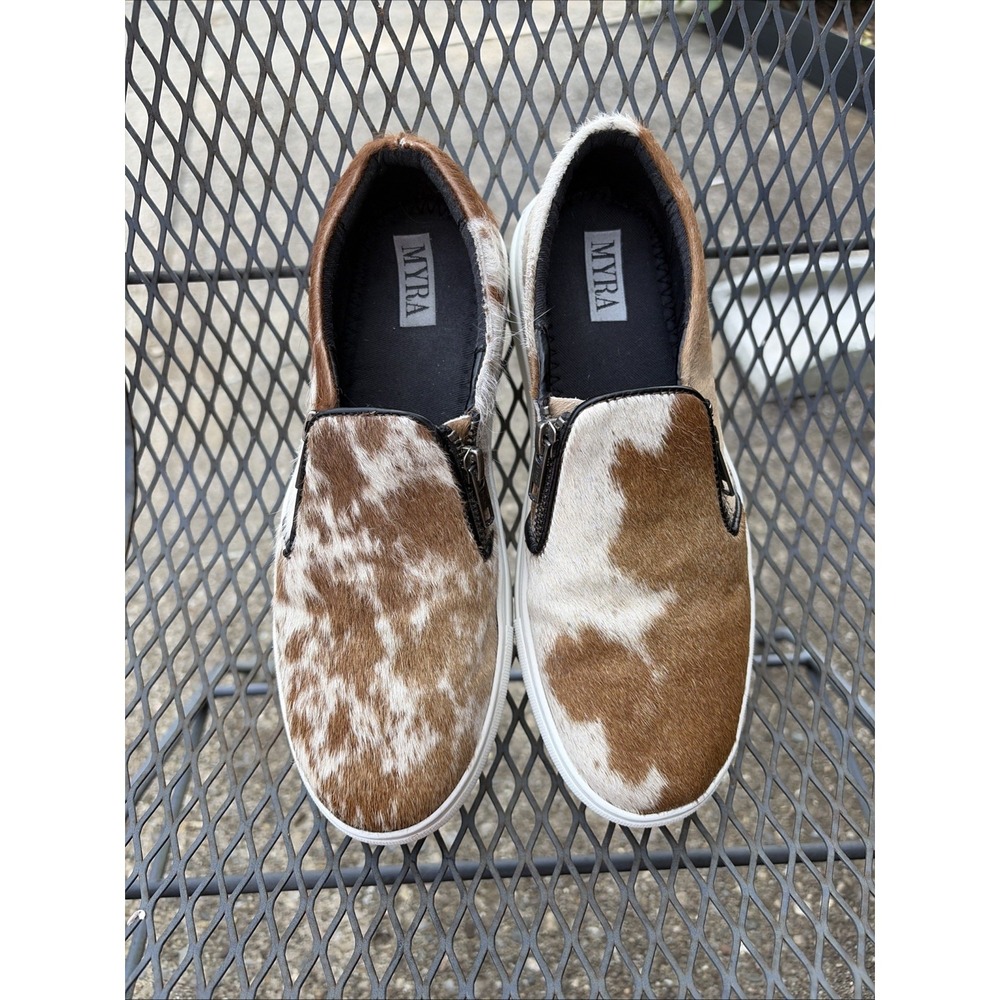 Myra Shoes Women's 8.5 (39) Calf Hair On Cowhide Slip Ons Sneakers (C6)